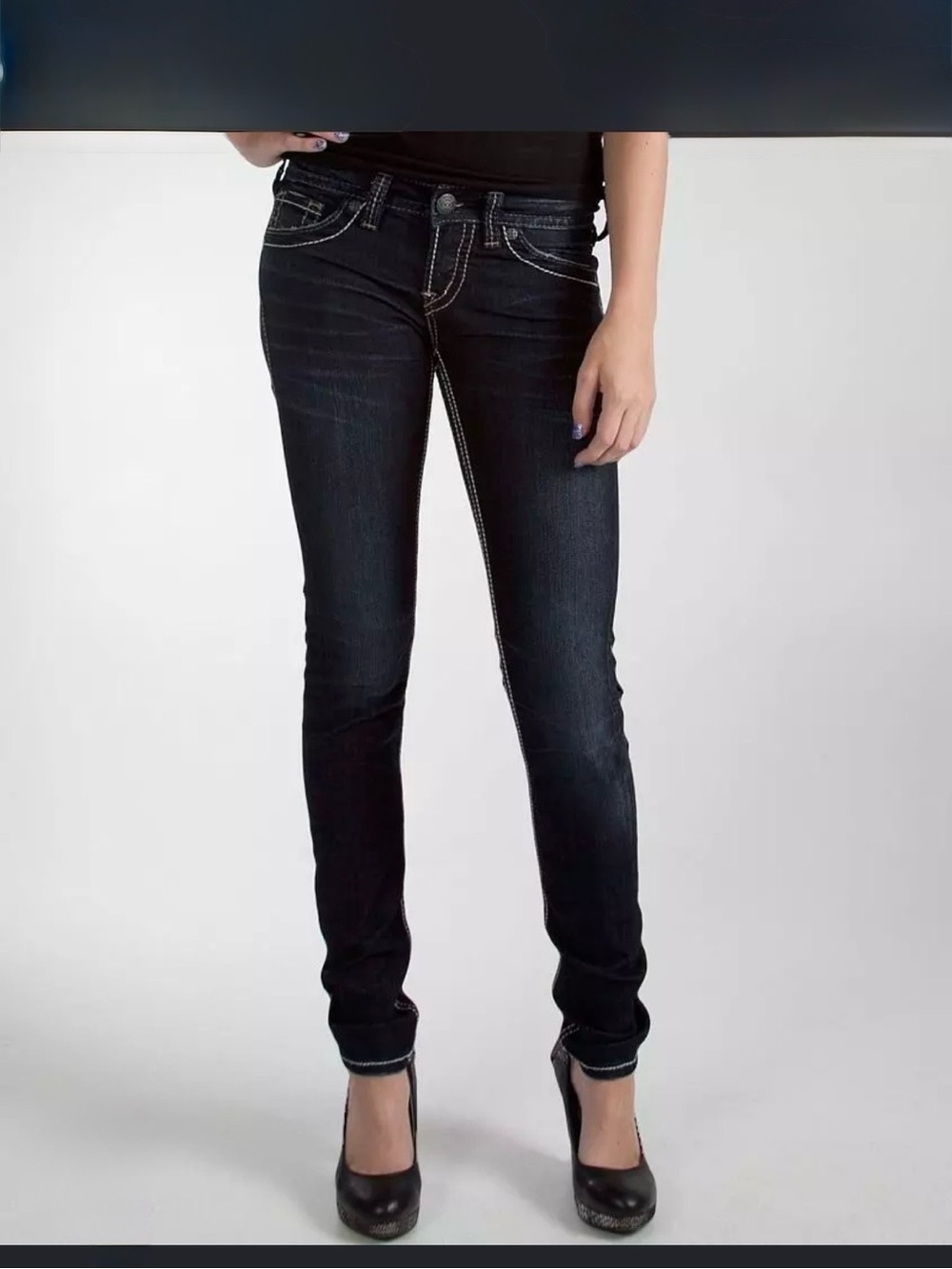 Aiko Silver Jeans - dark indigo skinny